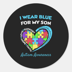 Pegatina Redonda Uso Azul Para Concienciar Sobre El Autismo De Mi H