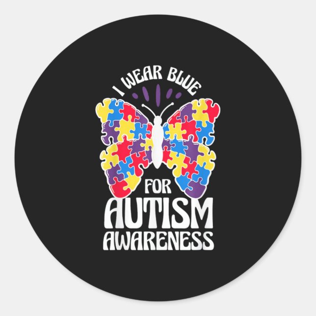 Pegatina Redonda Uso Azul Para El Autismo (Anverso)