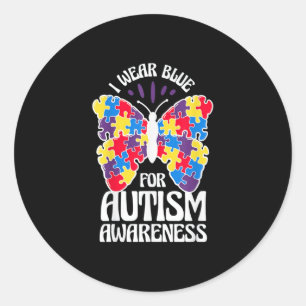 Pegatina Redonda Uso Azul Para El Autismo