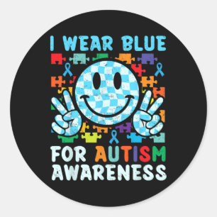 Pegatina Redonda Uso Azul Para La Conciencia Del Autismo Mes Sonreí