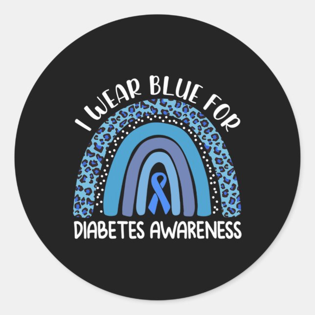 Pegatina Redonda Uso Azul Para La Diabetes Apoyo A La Conciencia En (Anverso)