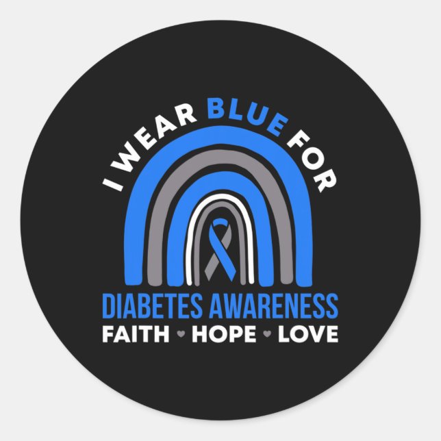 Pegatina Redonda Uso Azul Para La Diabetes Conciencia Fe Esperanza  (Anverso)