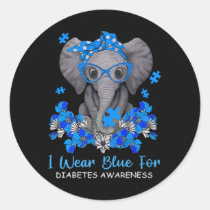 Pegatina Redonda Uso Azul Para La Diabetes Concienciación Elefante