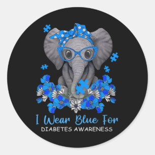 Pegatina Redonda Uso Azul Para La Diabetes Concienciación Elefante 