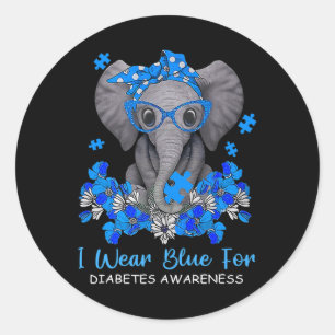 Pegatina Redonda Uso Azul Para La Diabetes Concienciación Elefante 