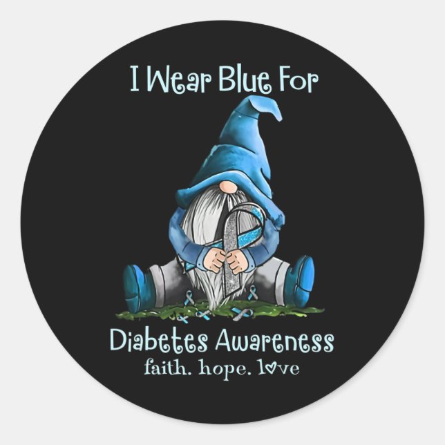 Pegatina Redonda Uso Azul Para La Diabetes Gnoma De Conciencia 1 (Anverso)
