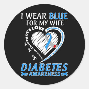Pegatina Redonda Uso Azul Para Mi Esposa Diabetes Conciencia Ri Azu