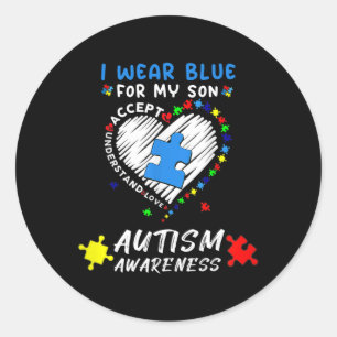 Pegatina Redonda Uso Azul Para Mi Hijo Autismo Conciencia Azul
