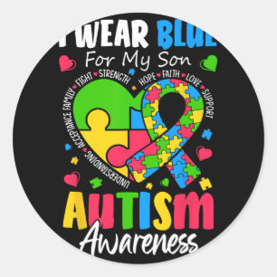 Pegatina Redonda Uso Azul Para Mi Hijo Autismo Concienciación Hombr