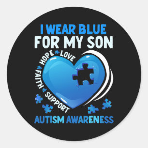 Pegatina Redonda Uso Azul Para Mi Hijo Autismo Día De Conciencia Au