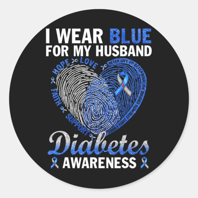 Pegatina Redonda Uso Azul Para Mi Marido Diabetes Fami De Concienci (Anverso)