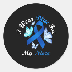 Pegatina Redonda Uso Azul Para Mi Niña Mariposa Diabetes Awaren