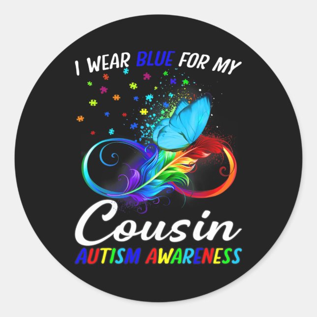 Pegatina Redonda Uso Azul Para Mi Primo Autismo Infinito De Concien (Anverso)