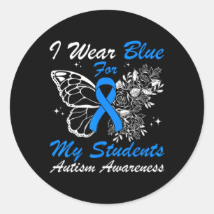 Pegatina Redonda Uso Azul Para Mis Estudiantes Autismo Mariposa Par