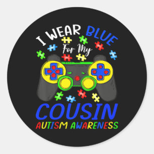 Pegatina Redonda Uso Azul Para Niños Primos Videojuego Autismo Awar