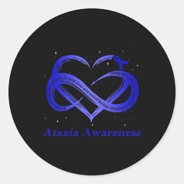 Pegatina Redonda Uso Azul Por Ataxia Awareness Warrior T-Shirt11 (Anverso)