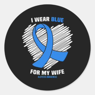 Pegatina Redonda Uso Azul Por Mi Esposa Conciencia De La Alopecia