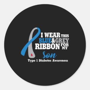 Pegatina Redonda Uso azul y gris para mi hijo Diabetes Conciencia