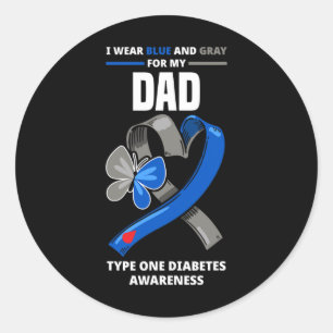 Pegatina Redonda Uso Azul Y Gris Para Mi Papá Diabetes Tipo 1