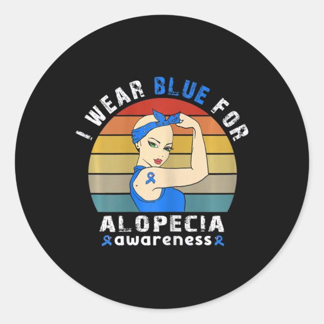 Pegatina Redonda Uso el azul para la conciencia de alopecia (Anverso)
