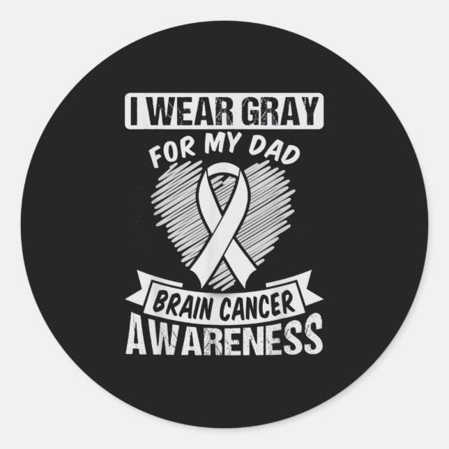 Pegatina Redonda Uso Gris Para El Cáncer Cerebral De Mi Papá (Anverso)