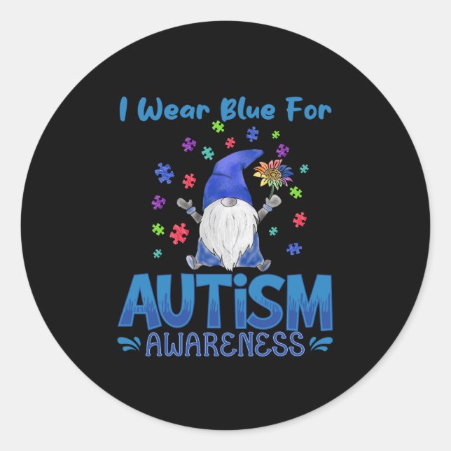 Pegatina Redonda Uso la conciencia azul del autismo - Gnome (Anverso)
