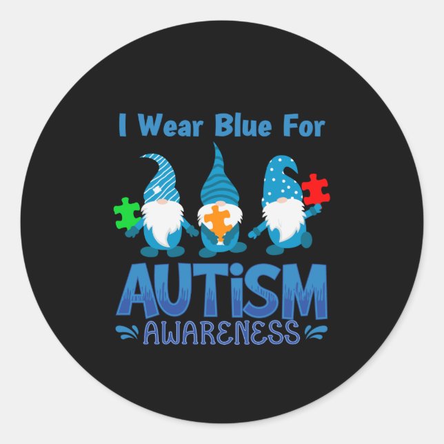 Pegatina Redonda Uso la conciencia azul del autismo - Gnome lindo (Anverso)