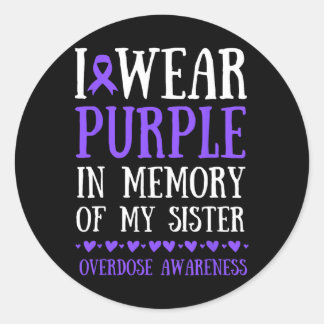 Pegatina Redonda Uso Morado En Memoria De La Sobredosis De Mi Herma
