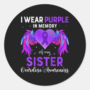 Pegatina Redonda Uso Morado En Memoria De La Sobredosis De Mi Herma