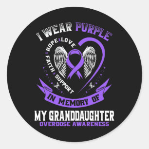 Pegatina Redonda Uso Morado En Memoria De La Sobredosis De Nieta