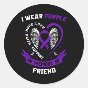 Pegatina Redonda Uso morado en memoria de mi amigo Ca Pancreático