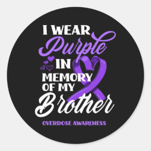Pegatina Redonda Uso Morado En Memoria De Mi Hermano Sobredosis Awa