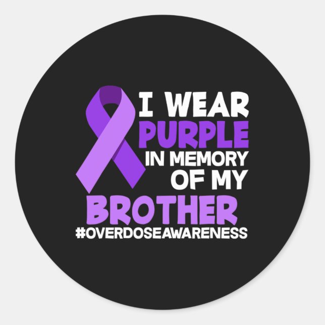 Pegatina Redonda Uso Morado En Memoria De Mi Hermano Sobredosis Awa (Anverso)