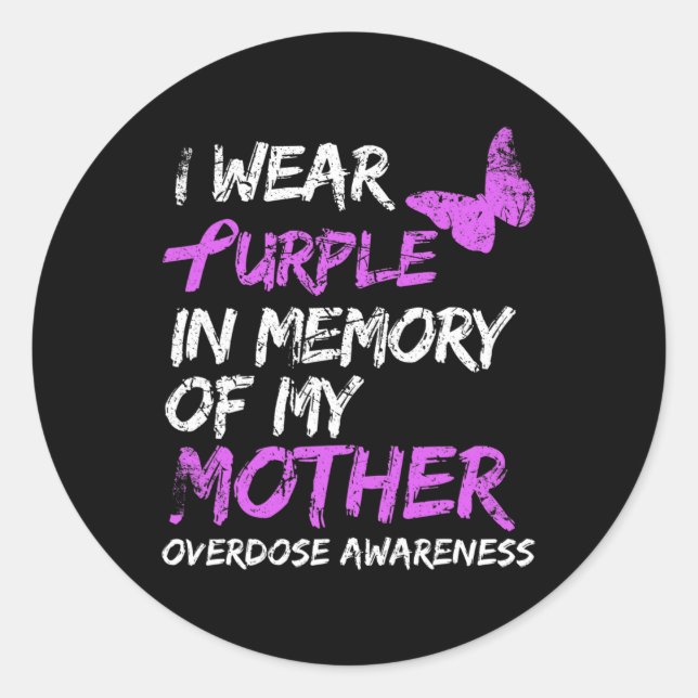Pegatina Redonda Uso Morado En Memoria De Mi Madre Sobredosis En Gu (Anverso)