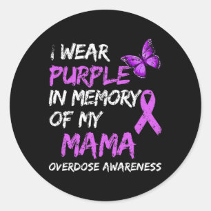 Pegatina Redonda Uso Morado En Memoria De Mi Mamá Con La Sobredosis