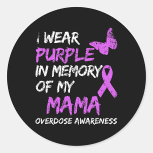 Pegatina Redonda Uso Morado En Memoria De Mi Mamá Con La Sobredosis