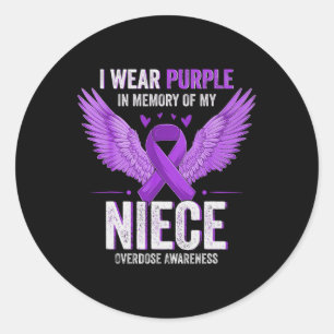 Pegatina Redonda Uso Morado En Memoria De Mi Sobredosis De Niña Con