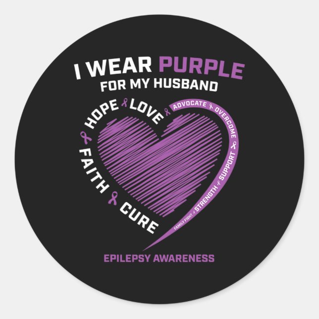 Pegatina Redonda Uso Morado Para Mi Esposo Epilepsy Awareness Wi (Anverso)