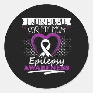 Pegatina Redonda Uso morado para mi mamá Día de la Epilepsia Guerra
