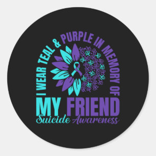 Pegatina Redonda Uso Morado Verde azulado En Memoria De Mi Amigo Su