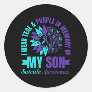 Pegatina Redonda Uso Morado Verde azulado En Memoria De Mi Hijo Sui