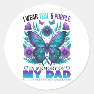 Pegatina Redonda Uso Morado Verde azulado En Memoria De Mi Papá Sui