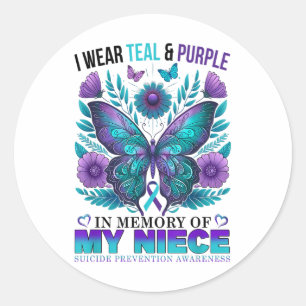 Pegatina Redonda Uso Morado Verde azulado En Memoria De Mi Suicidio