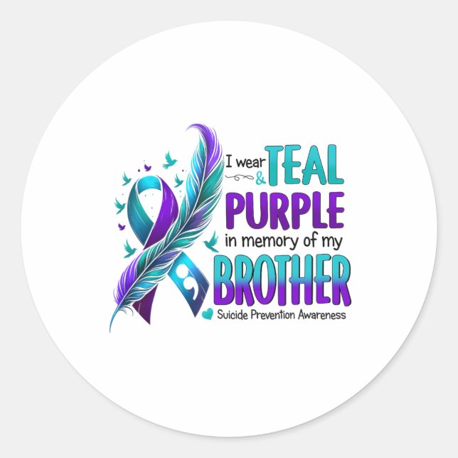 Pegatina Redonda Uso Morado Verde azulado En Memoria Del Suicidio D (Anverso)