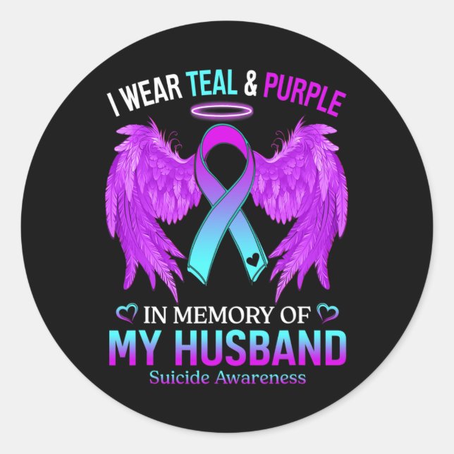 Pegatina Redonda Uso Morado Verde azulado En Memoria Del Suicidio D (Anverso)