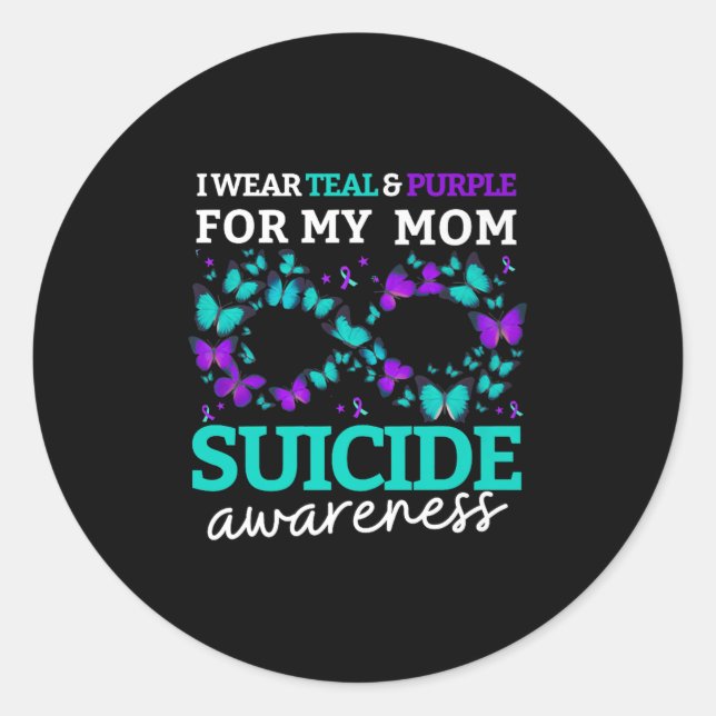 Pegatina Redonda Uso Morado Y Verde azulado Para Evitar El Suicidio (Anverso)