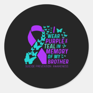 Pegatina Redonda Uso Morado Y Verde azulado Para Mi Hermano Suicidi