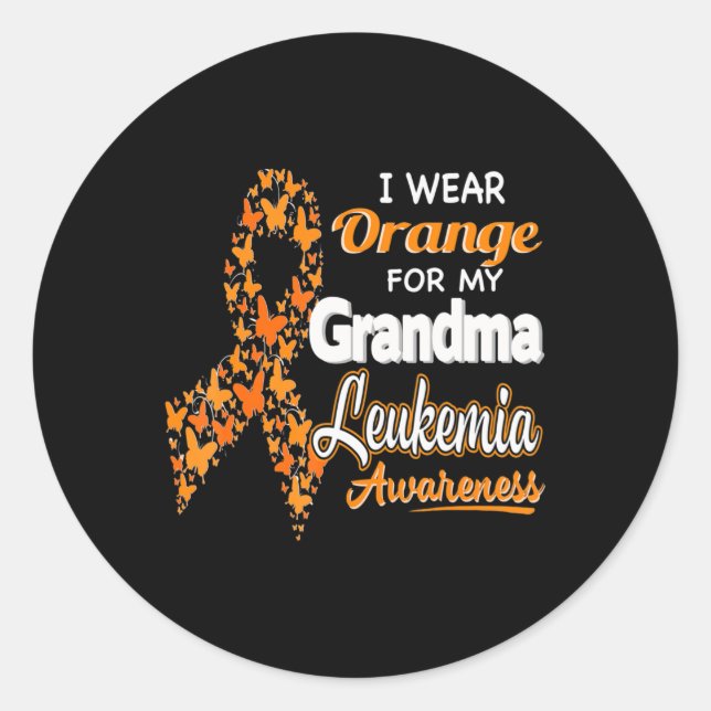 Pegatina Redonda Uso Naranja para mi abuela Leukemia Awareness (Anverso)