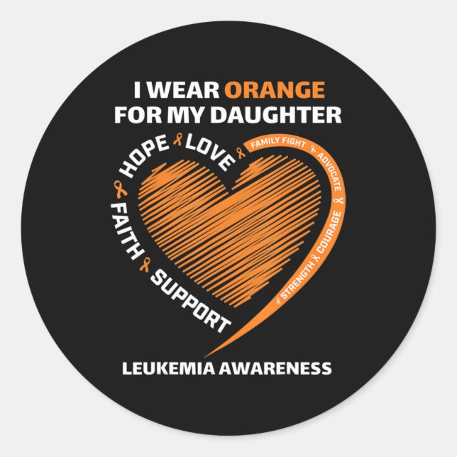 Pegatina Redonda Uso Naranja para mi Hija Leucemia Conciencia (Anverso)