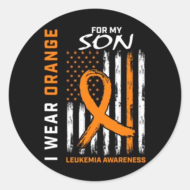 Pegatina Redonda Uso Naranja Para Mi Hijo Leucemia Conciencia Ameri (Anverso)